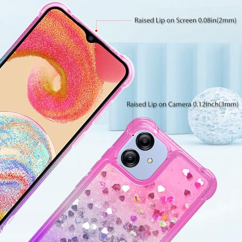 Guzhthi for Samsung A04E Case: Clear Glitter Flowing Liquid Quicksand Shockproof Corner Phone Case for Samsung Galaxy A04E with Tempered Glass Screen Protector - Pink/Purple