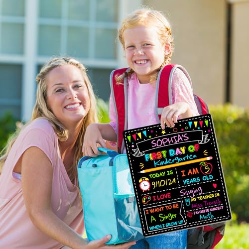 Double-Sided First Day of School Board, 12 × 10 Inches Back to School Sign, Reusable Color Painting Last Day of School Board, Washable Chalkboard Signs for First Day of School Kindergarten Pre-K