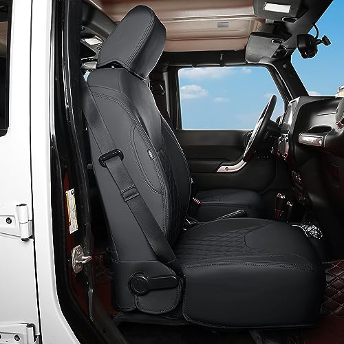 GIANT PANDA Customized Front Car Seat Covers for Jeep Wrangler JK 2/4 Door Sahara Sport Rubicon Unlimited Altitude 2013 2014 2015 2016 2017,Faux Leather - (Black)