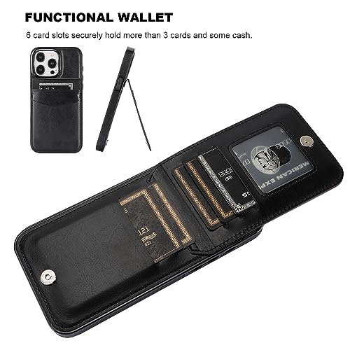 KIHUWEY for iPhone 15 Pro Max Case Wallet Compatible with MagSafe Wireless Charging, Credit Card Holder, RFID Flip Leather Magnetic Clasp Kickstand Heavy Duty Protective Cover 6.7 Inch (Black)