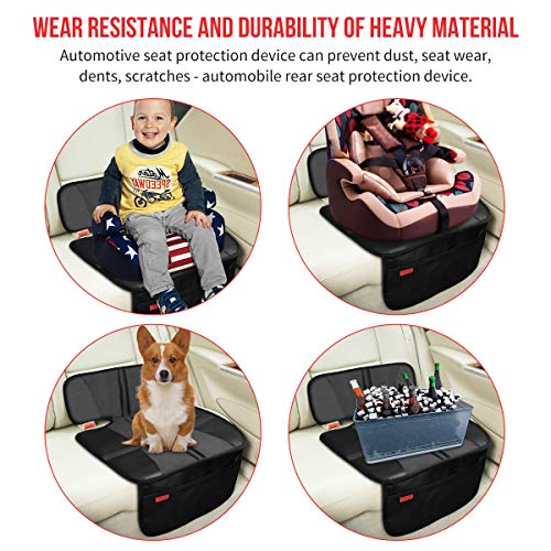 Kaiphy Car Seat Protector - Seat Protection Mat - Thick Padding - Durable, Waterproof Fabric, Leather Reinforced Corners & 3 Pockets for Handy Storage (2 Pack) Black