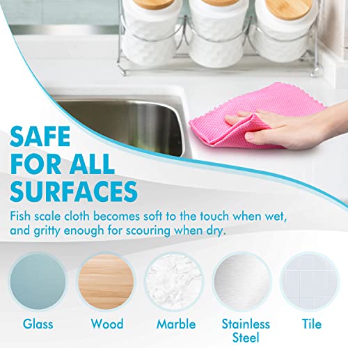 Nano Streak Free Magic Microfiber Cleaning Cloths Easy Clean Nanoscale,Fish Scale Window Mirror Glass Car Stainless Steel Cleaning,Lint Free Dish cloth Wine Glass Polishing Towel,Reusable,Pack 6,Mix