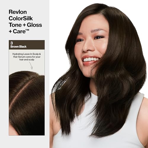 Revlon ColorSilk Tone + Gloss + Care Demi Permanent Hair Color, Hair Dye with Leave in Scalp and Hair Serum, 2x Shinier, 4x Stronger, 3 Brown Black, 4.5 fl. oz