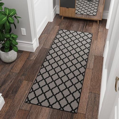Machine Washable Moroccan Trellis Design Non-Slip Rubberback 2x5 Traditional Indoor Runner Rug for Hallway, Kitchen, Bedroom, Entryway, 20" x 59", Yellow