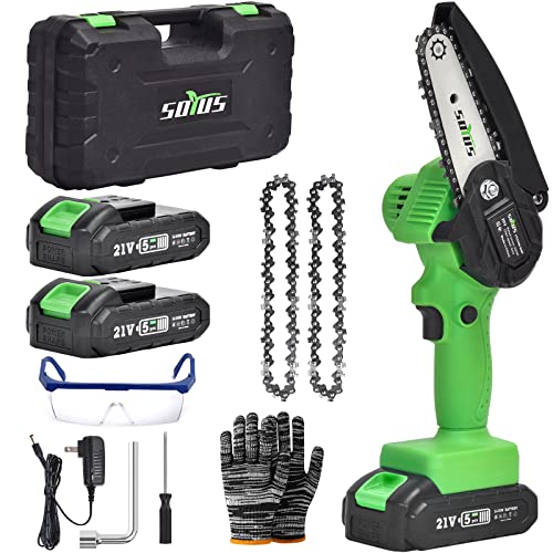 Mini Chainsaw Cordless 4 Inch Chain Saw SOYUS Small with Safety Lock, Rechargeable Lithium Electric Handheld Portable Tree Trimming Branch Wood Cutting
