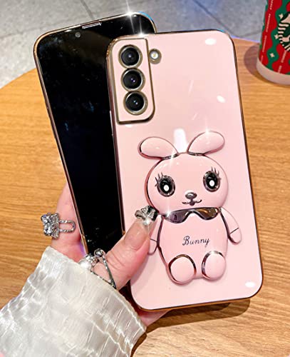 for Samsung A13 5G/A04S Case 3D Cute Cartoon Hidden Rabbit Kickstand Design for Women Girls,Luxury Plating Glitter Soft Silicone Girly Phone Case with Camera Protection Cover for Galaxy A13 Pink