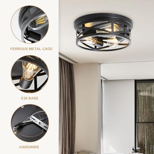 Jodauirt Flush Mount Ceiling Light Fixture,Black 3-Light Industrial Farmhouse Light Fixtures,Closed to Ceiling Mount Lamp for Hall,Hallway,Entryway,Kitchen