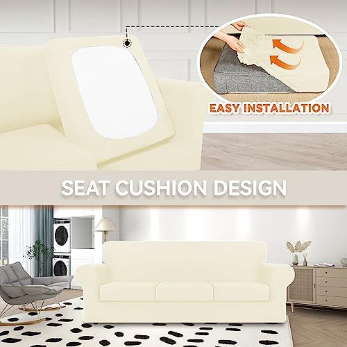 KEKUOU 4 Pieces Stretch Couch Covers for 3 Cushion Couch Sofa pet Friendly,2024 Newest Sofa Covers Washable Soft Elastic Dogs Furniture Protector(Sofa,Navy Blue)