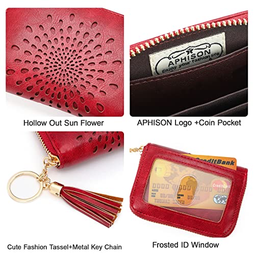 APHISON RFID Credit Card Holder Zipper Card Case Keychain Small Wallet for Women 1942-2 PINK