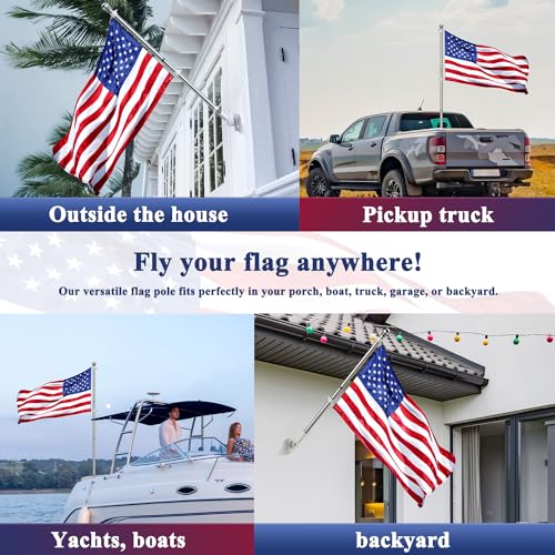 PHITRIC Flag Pole for Kit, 5FT Stainless Steel Flagpole for 3x5 American Flag, Weather Resistant 1" Flag Poles for Outside House, Tangle Free (Silver, Without Bracket)