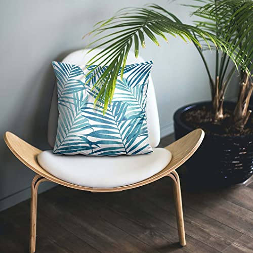PANGHOUZ Blue Plant Leaf Decorative Throw Pillow Covers for Couch Bed Sofa Living Room Tropical Plants Leaves Square Cushion Cases Art Home Decor 18x18 inch Set of 2