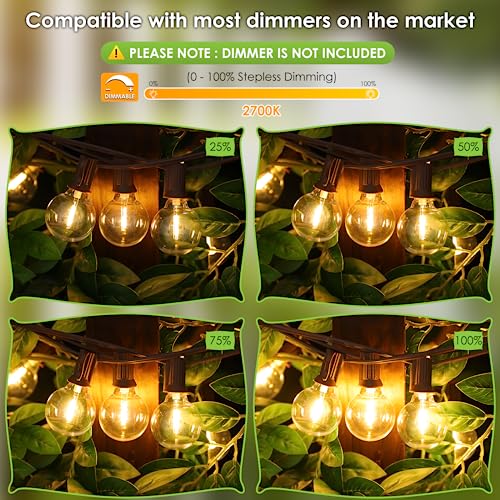 Mlambert 100Ft LED Outdoor String Lights, Dimmable Patio Lights, Waterproof Shatterproof 50+3 G40 Globe Bulb Lights for Backyard Bistro-Black 1 Pack