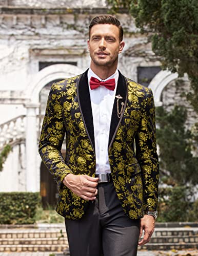 COOFANDY Mens Floral Tuxedo Jacket Velvet Blazer Jacket Dinner Prom Suit Regular Fit White