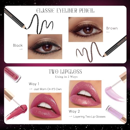 Color Nymph Beginners Makeup Kit With Train Case For Teenagers Girls, Full Starter Cosmetics Set Included 32 Colors Eyeshadow, Bronzer, Contour Powder, Blush, Highlighter, Lip Gloss (Black)