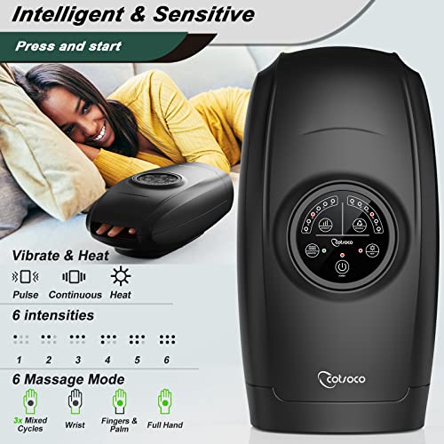 cotsoco Hand Massager Machine with Heat and Compression, 6 Levels Shiatsu Massager for Arthritis and Carpal Tunnel Relief, Pain Relief for Finger, Wirst, and Hand, Best Gifts for Men and Women