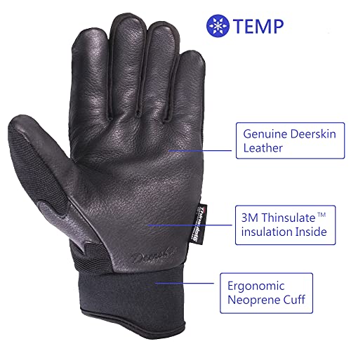 SKYDEER Winter Deerskin Leather Work Gloves, 100G 3M Thinsulate Lining for Cold Weather, Thermal Insulated Gloves (SD2251T/S)