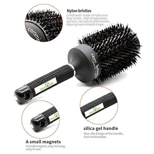 Herbishh Ceramic Thermal Round Brush for Blow Drying, Professional Heat Resistant & Anti Static Round Ionic Hair Brush Design, Nylon Teeth & Bristles (32), White, 1 Count