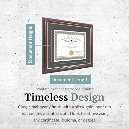 Creative Picture Frames 11x14 Mahogany Gold Rim Diploma Frame with Black Mat Glass and Installed Wall Hangers | Frame Holds 12x16 Media without Mat