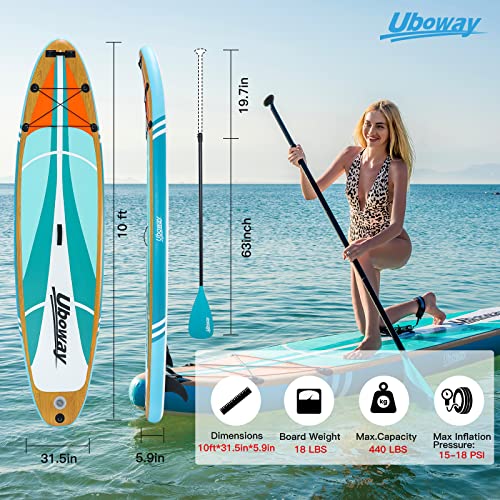 Inflatable Stand Up Paddle Board: Uboway Inflatable Kayak Paddle Board with Premium SUP Accessories, Non-Slip Comfort Deck with Backpack, Bonus Dry Bag & Hand Pump, Sup Board for Yoga Fishing Surf