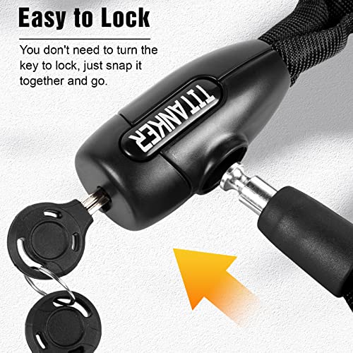 Titanker Bike Chain Lock, Security Anti-Theft Bike Lock Chain Bicycle Chain Lock Bike Locks for Bike, Motorcycle, Bicycle, Door, Gate, Fence, Grill (6mm, 8mm, 10mm Thick Chain) (Black-10mm Chain)