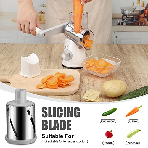 YNNICO Rotary Cheese Grater - Manual Mandoline Slicer with Non-slip Suction Base, Vegetable Slicer Nuts Grinder Cheese Shredder with Clean Brush (Green)