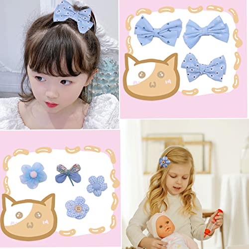 Petunny Baby Hair Clips Set,8Pcs Flowers Barrettes For Baby Girls Bows Fully Lined Hair Barrettes Hair Accessories For Toddlers,Infants,Kids and Children,Blue