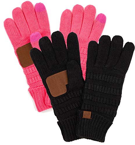 Funky Junque Funky Gloves Women's Knit Touchscreen Winter Gloves with Grippers, Warm Fleece Lined Gloves for College Girls - Ivory