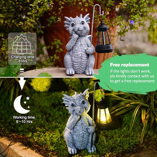 Qeeman Solar Garden Statue Cat Figurine- Garden Art with Solar Lantern, Loving Cat for Patio,Balcony,Yard, Lawn-Unique Housewarming Gift for Garden Mom Grandma