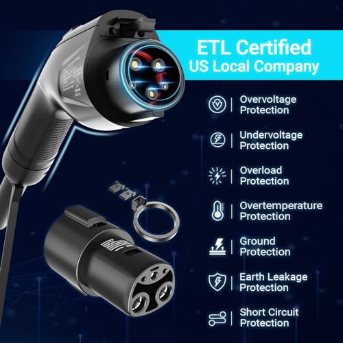 Tera Electric Vehicle Charger for Tesla: Level 2 J1772 2024 Newest ETL Certified 48A with Manual Setting Amps & Schedule on Unit 240V NEMA 14-50 Black