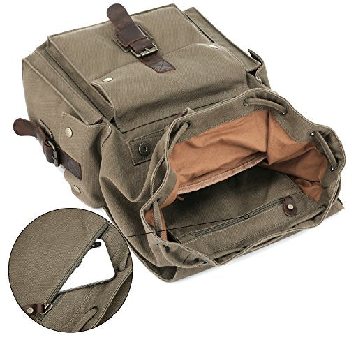 Kattee Men’s Leather Canvas Backpack Large School Bag Travel Rucksack Black