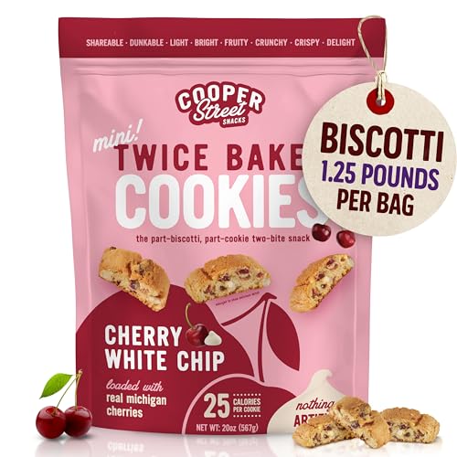 Cooper Street Twice Baked Mini Biscotti Italian Style Cookies - 1.25 Pound of Cherry Chocolate Gourmet Cookies Ideal With Coffee Or Tea | Peanut and Dairy Free Low Sodium Breakfast or On-The-Go Snack