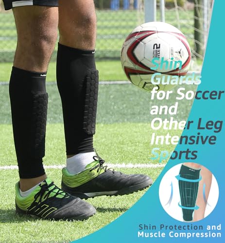 HiRui Soccer Shin Guards Shin Pads for Kids Youth Adult, Calf Compression Sleeve with Honeycomb Pads, Support for Shin Splint Baseball Boxing Kickboxing MTB, Lightweight(1PAIR) (Black, X-Small)