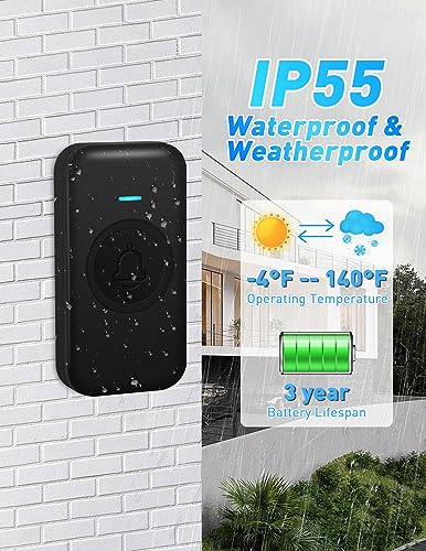 FOVKSUC Wireless Doorbell, Classroom Doorbell 1 Receiver + 1 Waterproof Button, with 60 Chimes 5 Levels Volume and LED Flash, 1000ft Range Door Bells for Homes Office Hospital
