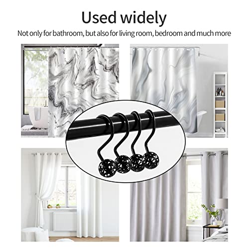 MitoVilla Black Shower Curtain Hooks Rings, Metal Shower Hooks for Shower Curtain & Liner, Hollow Ball Rust Proof Shower Rings for Curtain Accessories and Bathroom Shower Rod