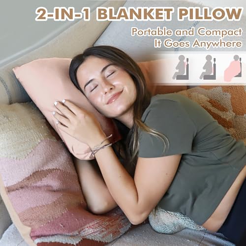 Tirrinia Travel Blanket Airplane Office Poncho 4 in 1 Premium Cozy Fleece Portable Poncho Blankets with Built-in Bag, Pocket