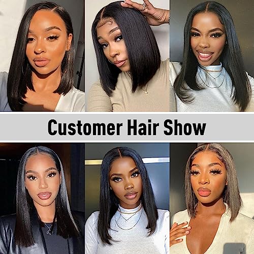 FACMOOD Wear and Go Glueless Bob Wig Human Hair, 6x4 Pre-Cut HD Lace Front Kinky Curly Glueless Wigs Pre-Plucked, Transparent Lace Closure Wigs for Women 180% Density 10 inch