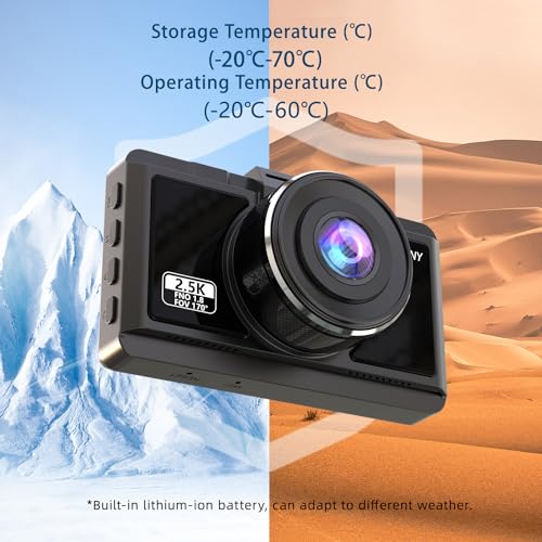 Dash Cam Front and Rear 2.5K+1080P FHD WiFi Dual Dash Camera for Cars, 170° Angle Dashboard Camera with 64G SD Card, App Control,3” IPS Screen,Night Vision,Parking Mode,G-Sensor,WDR,Loop Recording