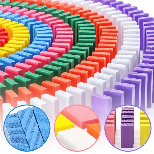 BigOtters Dominos Set for Kids,360 PCS Dominoes Wooden Building Blocks Stacking Educational Racing Toy Games, Party Favor for Boys and Girls, 12 Colors