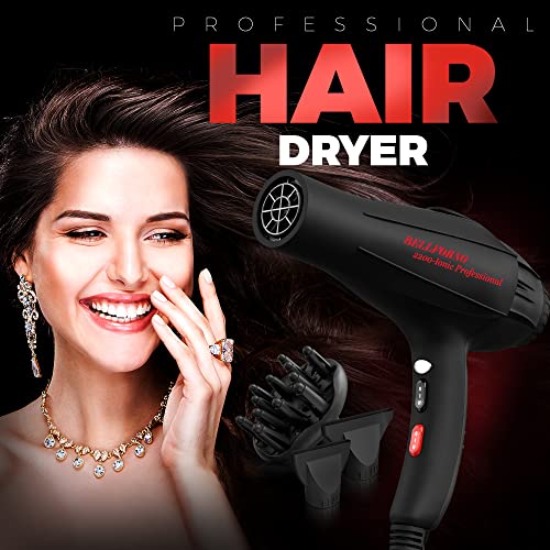 Professional 2200W Diffuser Hair Dryer for Curly and Natural Wavy Hair, Low Noise Negative Ionic Blow Dryer with Diffuser, The New Upgraded Motor & Ceramic Technology for Fast Drying by BELLFORNO