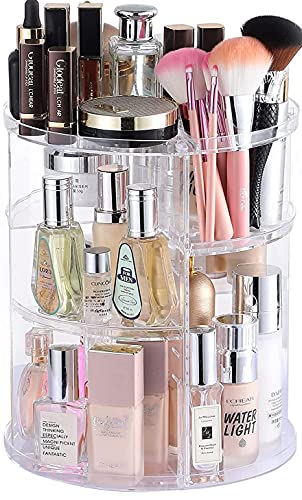 360 Rotating Makeup Organizer for Vanity Storage - Adjustable Carousel Cosmetic Display Cases - Clear Plastic Spinning Skincare Organizer and Perfume Organizer,Bathroom Counter Beauty Organizers