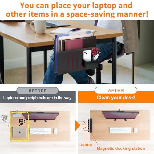 LUKETURE Desk Side Storage, Under Desk Storage, Steel Desk Hanging Organizer, Laptop Holder, with Pen Holder, No Drill Side Desk Organizer, Desk Storage Holder for Office and Home