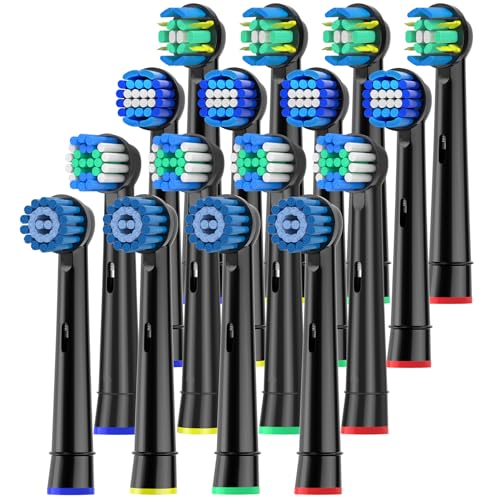 KHBD 16 Pack Replacement Heads for Oral B Braun- Includes 4 Sensitive Brush, 4 Precision Brush, 4 Deep Cleaning, 4 Floss Cleaning Toothbrush Heads Black