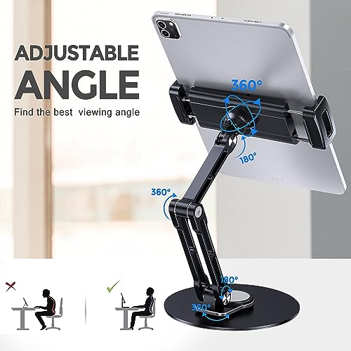 Lucrave Tablet Stand Holder for iPad, Adjustable with 360 Rotating Base for Desk, Aluminum Swivel Tablet Stand Compatible with iPad Air, Mini, 10.2,9.7, Pro 11/13 and More, Black