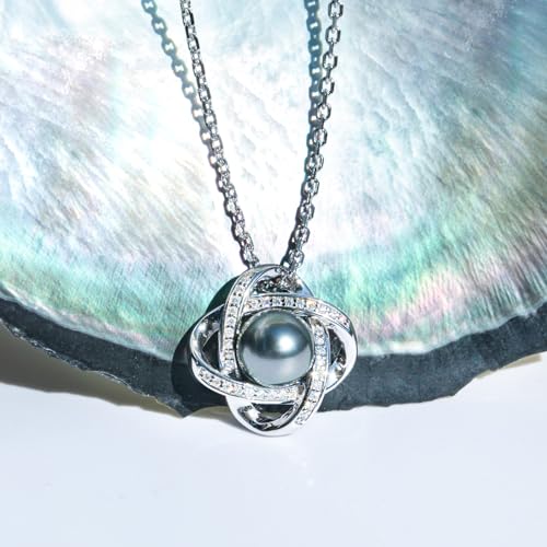 mihiarii Tahitian Black Pearl Necklace Celtic Love Knot Pendant Moissanite Sterling Silver 9MM Pearl Birthday Anniversary Mothers Day Valentines Day Christmas Gifts for Mom Her Women