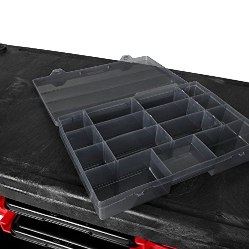 Rubbermaid Commercial Products Trades Tool Utility Cart Mobile Work Station With 2 Parts Boxes and 4 Parts Bins 330 lb. Capacity 5" Casters Black for Warehouse/Garage/Cleaning/Maintenance
