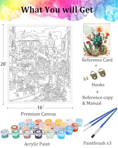 TOCARE Butterfly Paint by Numbers Kit for Adults Beginners, Flowers Paint by Number Butterfly for Adults Teens, Adults’ Paint-by-Number Kits on Canvas 16x20inch