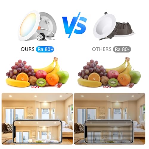 LVWIT LED Recessed Light 4inch, Can Lighting Color Selectable 2700/3000/4000/5000/6000K 5CCT, 7W(85W Equivalent) Dimmable Downlight with E26 Conversion Kit, Retro Fit Ceiling Light Fixtures, 6 Pack