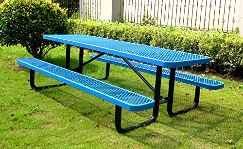 LifeYard 8' Rectangular Metal Picnic Table, 96" L x 62" W, Expanded Metal, (Blue)