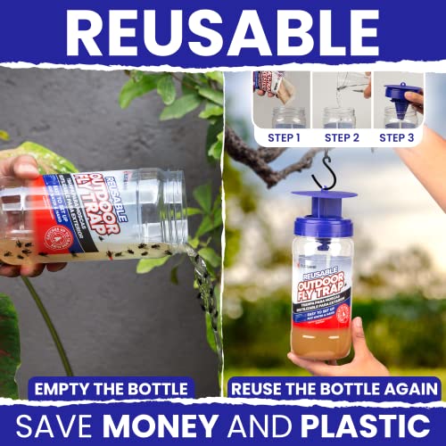 2 Reusable Fly Traps Outdoor Fly Traps with 4 Natural Fly Magnet Bait Refill. Flies Trap Outdoor Reusable Fly Trap Jar Fly Trap Fly Catchers Outdoor Fly Bait Fly Bags Flytraps Stable Fly Trap Bait