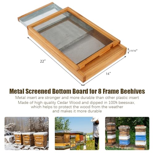 Honey Lake Langstroth Bee Hive Screened Bottom Board Dipped in 100% Beeswax with Entrance Reducer, Screen Bottom Board for Beehive 8 Frame with Solid Wood, Beehive Separated Board Beekeeping Supplies